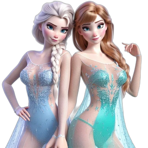 dress, 3d render, concept art, fantasy art, cartoon, snow, two, serene transparent PNG cut-out