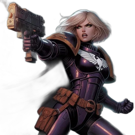 weapon, concept art, comic book art, fantasy art, cyberpunk, woman, dark, armored transparent PNG cut-out