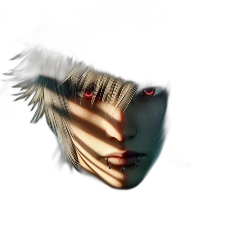 mask, face, creature, hair, 3d render, photorealistic, anime, concept art transparent PNG cut-out