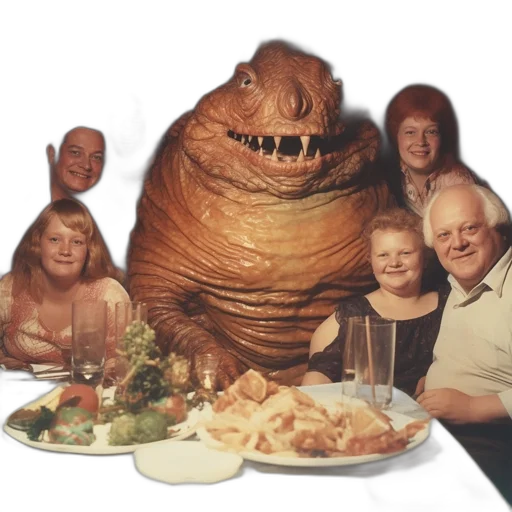 creature, food, animal, dragon, photorealistic, group, people, gather transparent PNG cut-out
