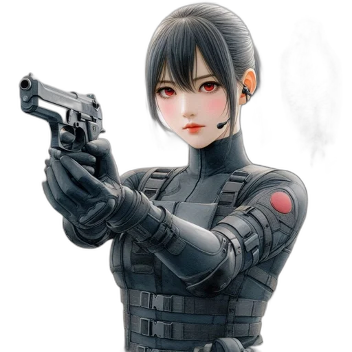 weapon, robot, cyberpunk, concept art, 3d render, comic book art, fierce, female transparent PNG cut-out