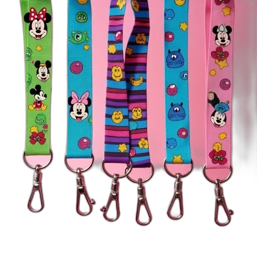 staff, collection, colorful, lanyards, various, cartoon, characters, patterns transparent PNG cut-out