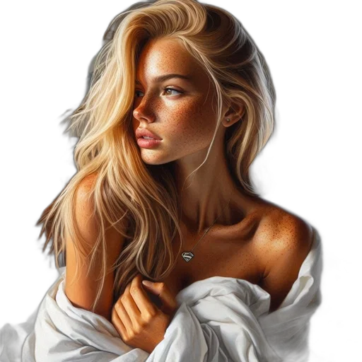 hair, face, dress, jewelry, photorealistic, oil painting, fantasy art, watercolor transparent PNG cut-out