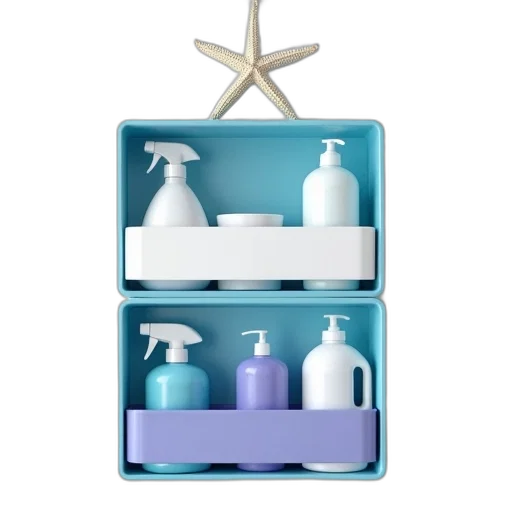 blue, pastel, wall-mounted, shelf, white, design, featuring, starfish transparent PNG cut-out