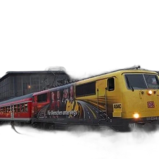 concept art, photorealistic, 3d render, fantasy art, yellow, train, adac, logo transparent PNG cut-out