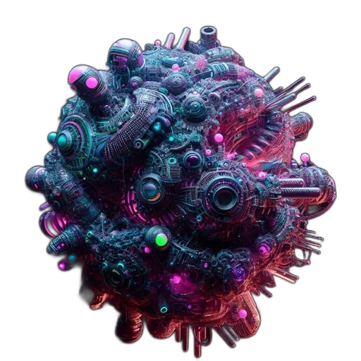 creature, crown, hair, weapon, 3d render, concept art, cyberpunk, pixel art transparent PNG cut-out