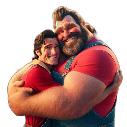 concept art, 3d render, two, animated, characters, tall, bearded, man transparent PNG cut-out