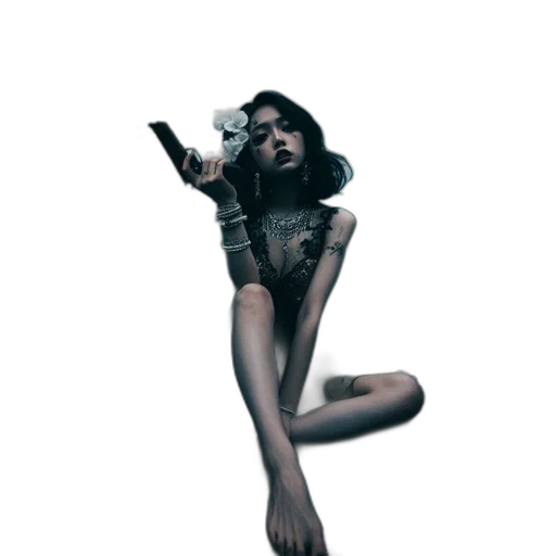 weapon, dress, flower, staff, concept art, photorealistic, cyberpunk, 3d render transparent PNG cut-out