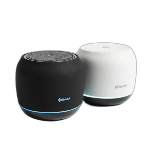 robot, 3d render, black, bluetooth, speaker, circular, grille, blue transparent PNG cut-out