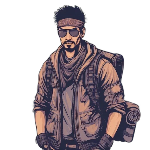 jacket, comic book art, concept art, cartoon, cyberpunk, earth tones, urban, adventurer transparent PNG cut-out
