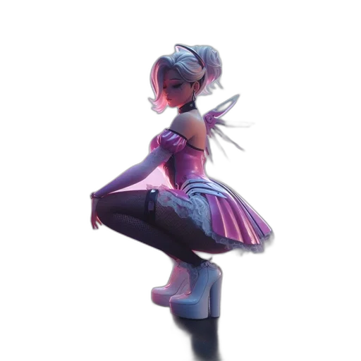 dress, robot, weapon, staff, concept art, 3d render, anime, vaporwave transparent PNG cut-out