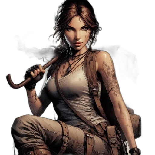 weapon, comic book art, concept art, fantasy art, photorealistic, woman, action, attire transparent PNG cut-out