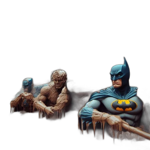 comic book art, concept art, fantasy art, pixel art, underwater, fog, batmen, plastered transparent PNG cut-out