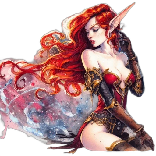fantasy art, comic book art, concept art, pixel art, fire, red, ethereal, figure transparent PNG cut-out