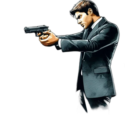 weapon, concept art, comic book art, photorealistic, cartoon, man, formal, attire transparent PNG cut-out