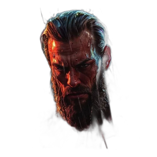 face, hair, concept art, fantasy art, comic book art, photorealistic, rugged, bearded transparent PNG cut-out