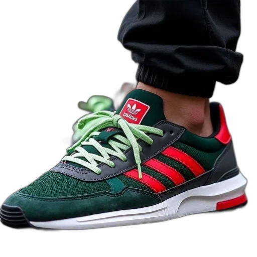 shoes, 3d render, green, close, adidas, dragon, runner, sneak transparent PNG cut-out