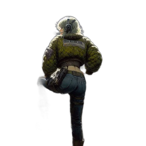 jacket, robot, staff, weapon, concept art, pixel art, watercolor, 3d render transparent PNG cut-out