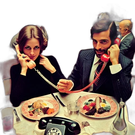 bustling, 1950s-style, eatery, two, people, sit, across, shared transparent PNG cut-out