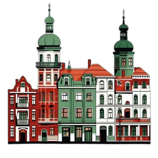 building, concept art, watercolor, pixel art, photorealistic, city street, red, green transparent PNG cut-out