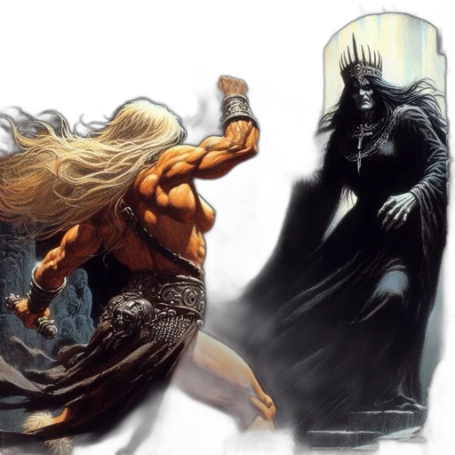 concept art, comic book art, fantasy art, medieval, setting, muscular, warrior, readies transparent PNG cut-out