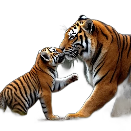 animal, photorealistic, concept art, oil painting, fantasy art, forest, mother, tiger transparent PNG cut-out