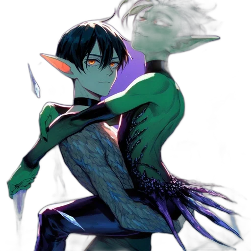 creature, dragon, mask, staff, concept art, fantasy art, watercolor, anime transparent PNG cut-out