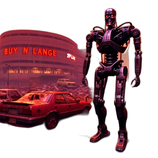 robot, car, concept art, cyberpunk, comic book art, 3d render, neon lights, city street transparent PNG cut-out