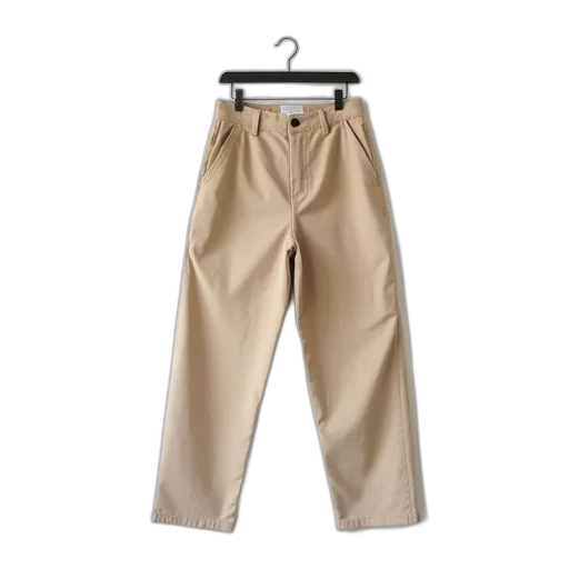 earth tones, pair, beige, pants, hanging, hanger, against, white transparent PNG cut-out