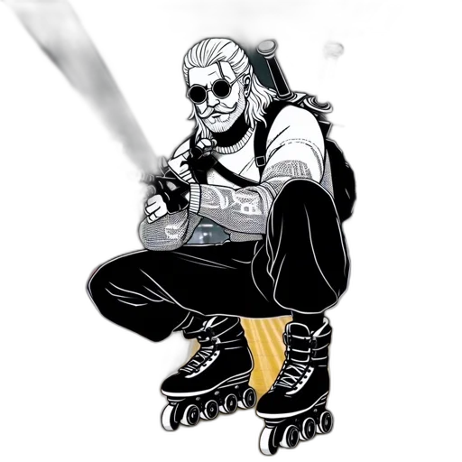 jacket, staff, shoes, weapon, concept art, cyberpunk, comic book art, cartoon transparent PNG cut-out
