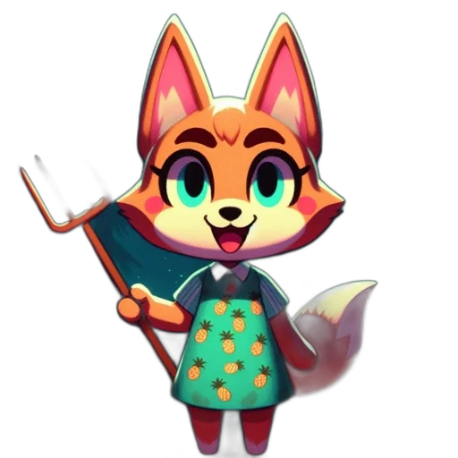 staff, animal, concept art, pixel art, 3d render, fantasy art, animated, fox transparent PNG cut-out