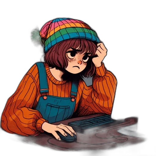 hat, jacket, face, robot, pixel art, anime, watercolor, concept art transparent PNG cut-out