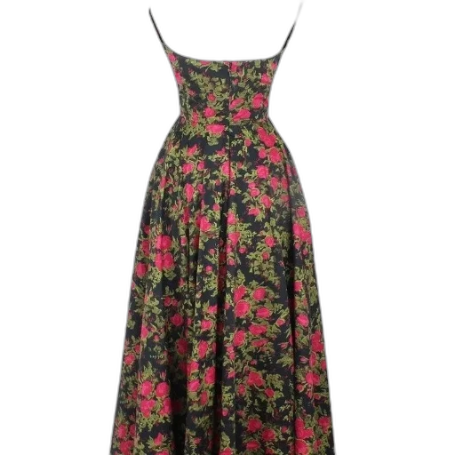dress, vintage-style, black, background, vibrant, pink, floral, print transparent PNG cut-out
