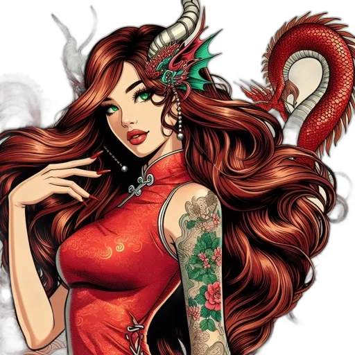 comic book art, fantasy art, concept art, cartoon, red, animated, character, hair transparent PNG cut-out