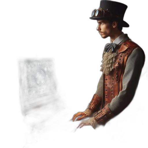 hat, robot, staff, face, concept art, fantasy art, photorealistic, pixel art transparent PNG cut-out