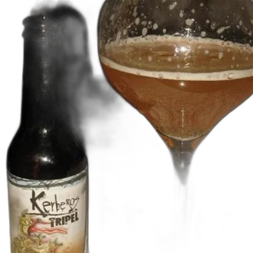 bottle, kerberos, tripel, beer, next, glass, filled, same transparent PNG cut-out