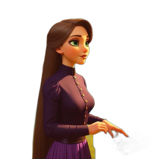 dress, staff, hair, jewelry, 3d render, concept art, cartoon, fantasy art transparent PNG cut-out