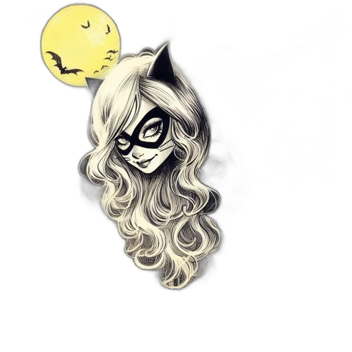 mask, comic book art, cartoon, fantasy art, concept art, woman, cat-themed, costume transparent PNG cut-out