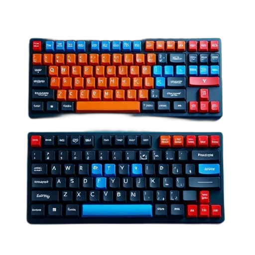 cyberpunk, 3d render, colorful, red, neon, collection, keyboard, layouts transparent PNG cut-out