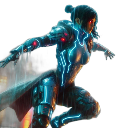 robot, concept art, cyberpunk, comic book art, 3d render, neon lights, blue, futuristic transparent PNG cut-out