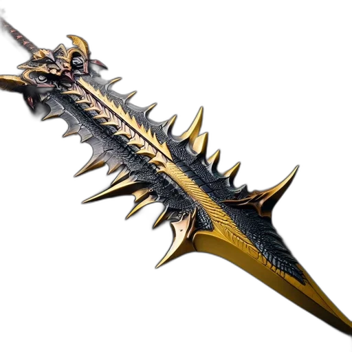 sword, weapon, dragon, staff, concept art, 3d render, fantasy art, elaborate transparent PNG cut-out