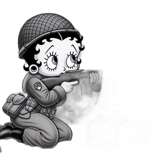 weapon, cartoon, comic book art, concept art, pencil sketch, fire, betty, boop transparent PNG cut-out