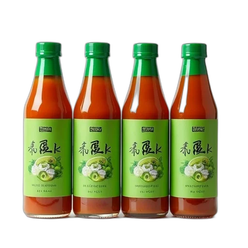 food, bottle, row, four, identical, green, kimchi, sauce transparent PNG cut-out