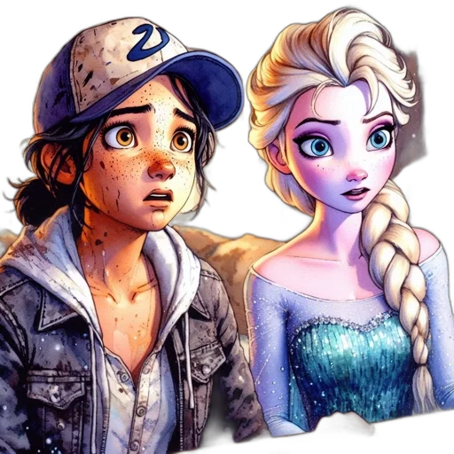 comic book art, watercolor, cartoon, concept art, underwater, snow, blue, two transparent PNG cut-out
