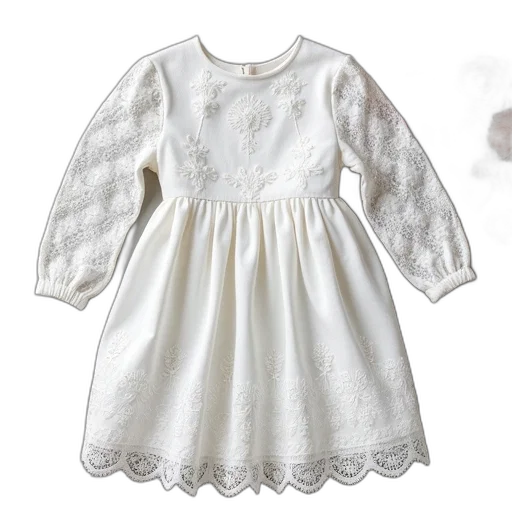 dress, monochrome, white, lace, details, laid, out, surface transparent PNG cut-out