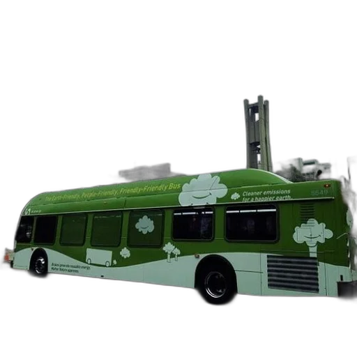3d render, concept art, green, white, bus, words, cleaner, emissions transparent PNG cut-out