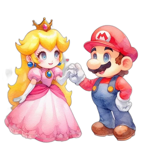 crown, dress, pixel art, concept art, 3d render, watercolor, mario, princess transparent PNG cut-out