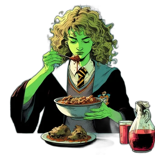 food, comic book art, concept art, pixel art, cartoon, green, young, woman transparent PNG cut-out