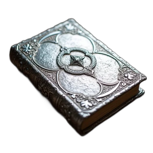 jewelry, silver, metallic, book, detailed, embossed, cover, featuring transparent PNG cut-out