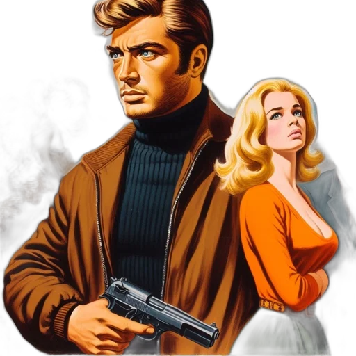 jacket, weapon, comic book art, concept art, outer space, man, woman, stand transparent PNG cut-out